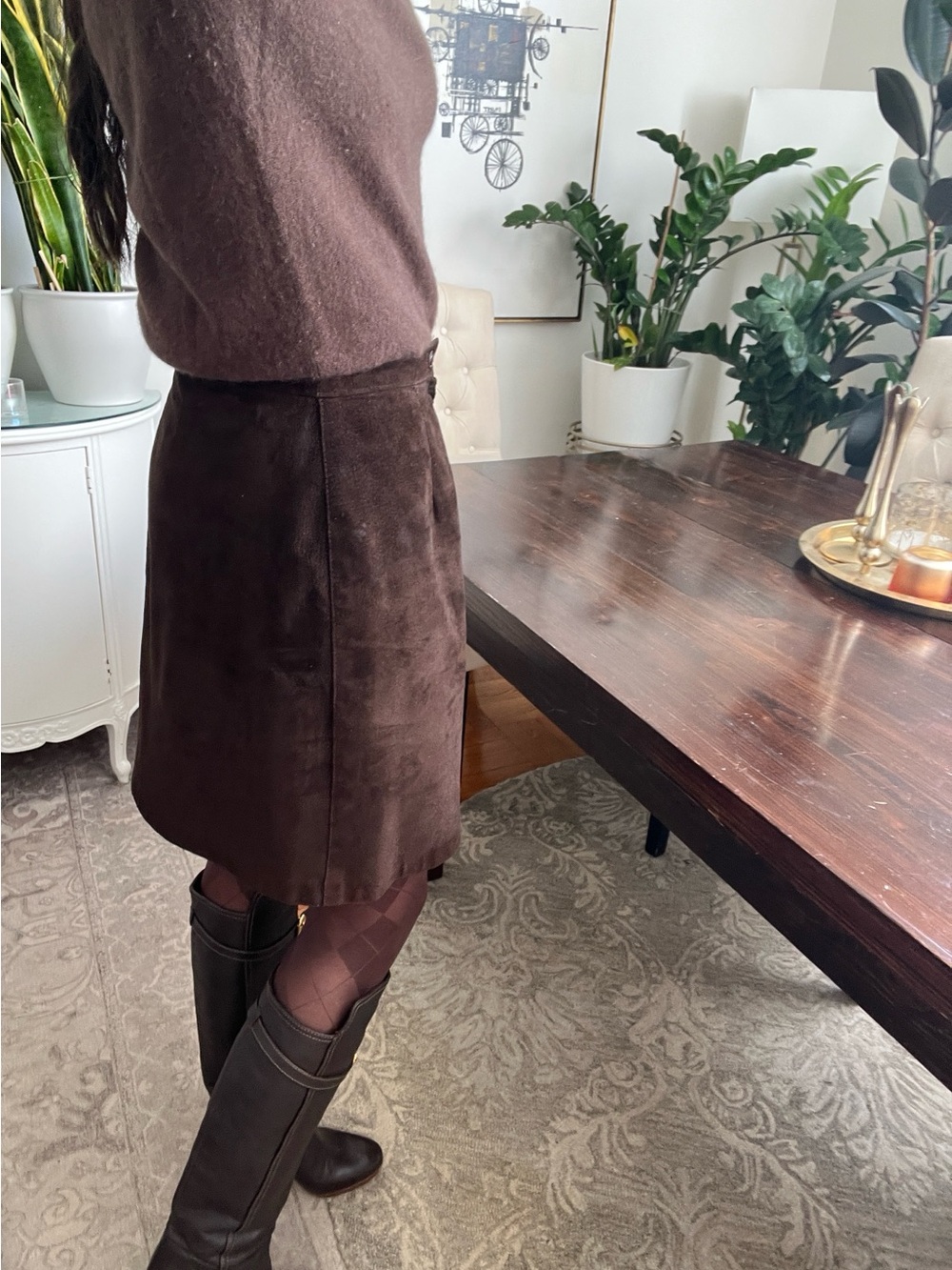 Vintage Genuine Suede Chocolate  Brown Suede  Pencil Skirt